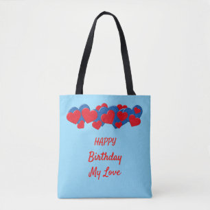 Rote und blaue Liebe - Herz auf hellblauem Hinterg Tasche