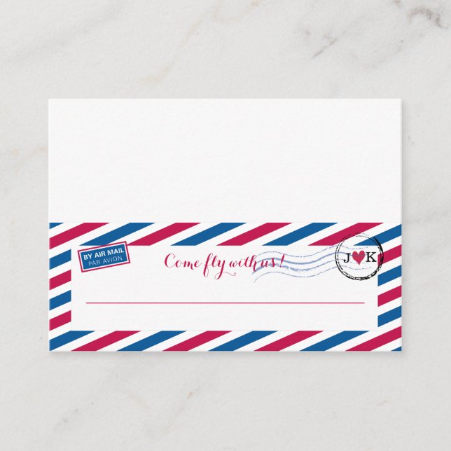 Rote und blaue Luftpost Hochzeitskarte Platzkarte (Vorderseite)