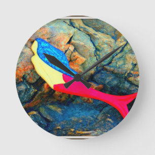 rote und blaue Meerjungfrau Runde Wanduhr