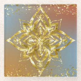 ROTE UND BLAUE OMBRE MIT GOLD MANDALA GLASUNTERSETZER