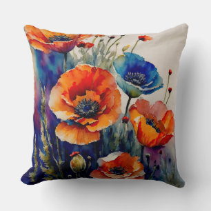 Rote und Blaue Poppies Kissen