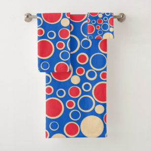 Rote und blaue Punkte auf blau Badhandtuch Set