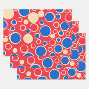 Rote und blaue Punkte auf rot Geschenkpapier Set