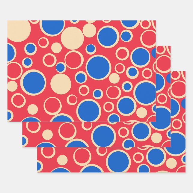 Rote und blaue Punkte auf rot Geschenkpapier Set (Set)