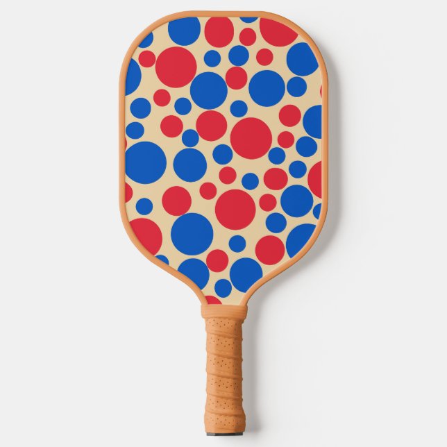 Rote und blaue Punkte auf Tan Pickleball Schläger (Vorderseite)
