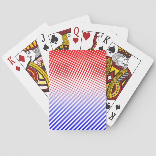 Rote und blaue Punkte und Streifen Spielkarten (Rückseite)