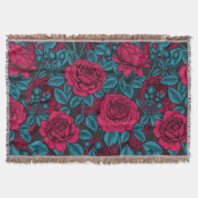 Rote und blaue Rose Decke (Vorderseite)