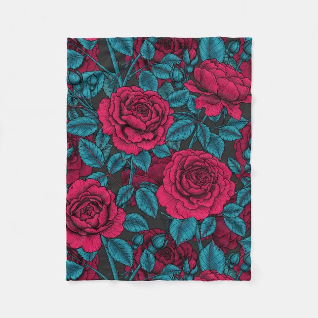 Rote und blaue Rose Fleecedecke (Vorderseite)