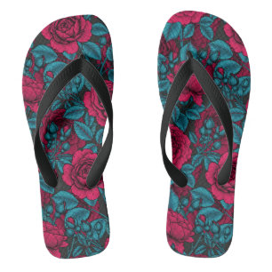 Rote und blaue Rose Flip Flops