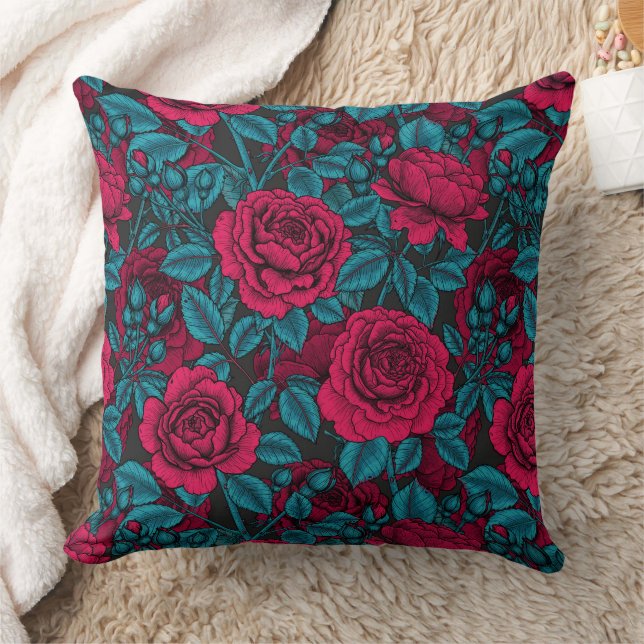 Rote und blaue Rose Kissen (Decke)