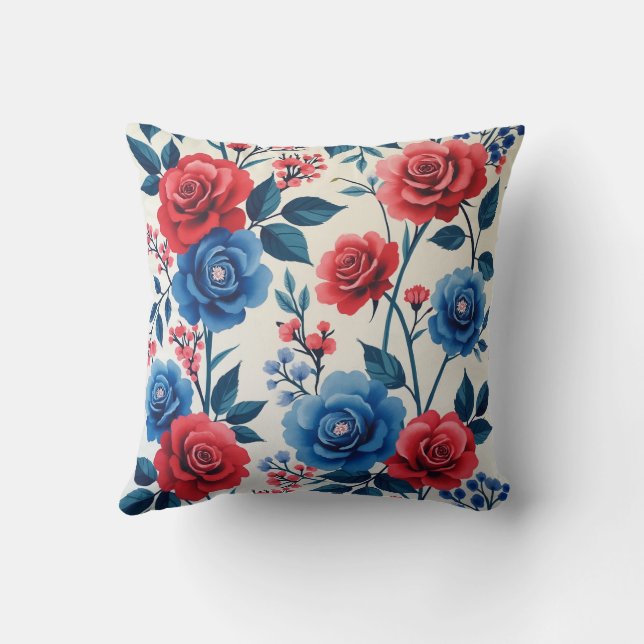 Rote und blaue Rose Malmuster auf der Beine des Ba Kissen (Rückseite)