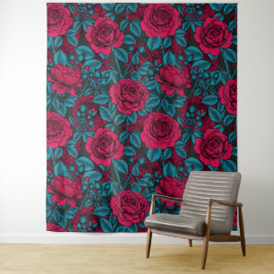 Rote und blaue Rose Wandteppich