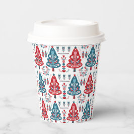 Rote und blaue skandinavische Weihnachtsbaumkunst Pappbecher