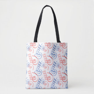 Rote und blaue Spiral Tote Tasche mit schwarzen Ha