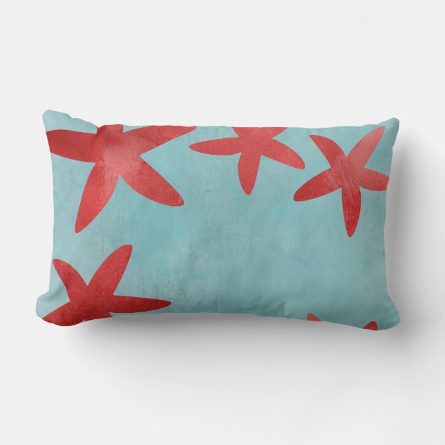 Rote und blaue Starfish Lendenkissen (Vorderseite)