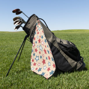 Rote und blaue Sterne, 4. Juli, beige Hintergrund Golfhandtuch