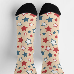 Rote und blaue Sterne, 4. Juli, beige Hintergrund Socken