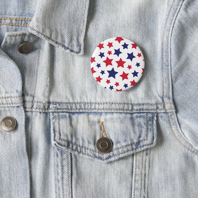 Rote und blaue Sterne, 4. Juli, weißer Hintergrund Button (Beispiel)