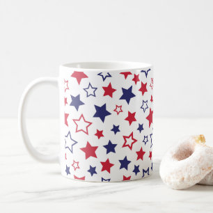 Rote und blaue Sterne, 4. Juli, weißer Hintergrund Kaffeetasse