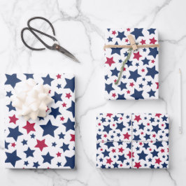 Rote und Blaue Sterne - Muster der amerikanischen  Geschenkpapier Set