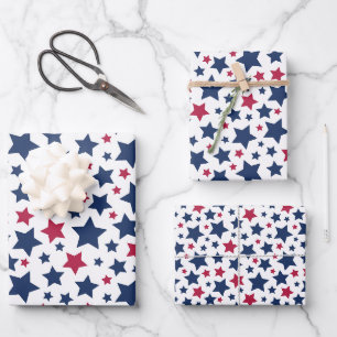Rote und Blaue Sterne - Muster der amerikanischen Geschenkpapier Set