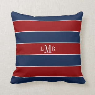 Rote und blaue Streifen und Monogramm Kissen