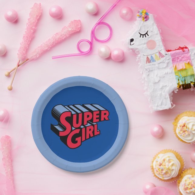Rote und blaue Supergirl-Logo Pappteller (Party)