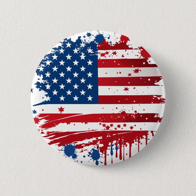 Rote und blaue Wasserfarbe-Spritzer-Amerikanische  Button (Vorderseite)
