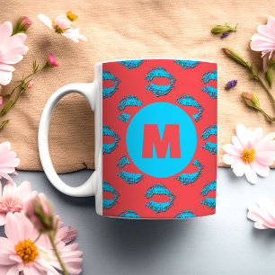 Rote und blaue XOXO küssende Lippen Personalisiert Kaffeetasse