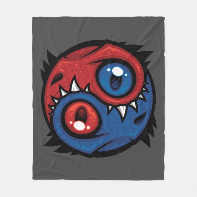 Rote und blaue Yin-Yang-Drachen Fleecedecke (Vorderseite)