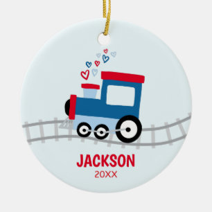 Rote und blaue Zugkids Keramik Ornament