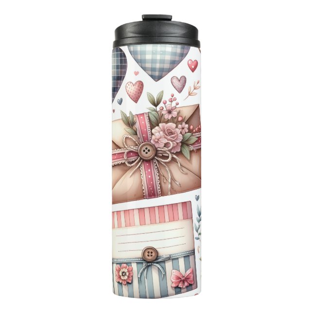 ROTE UND BLUE PATCHWORK VALENTINE HERZEN & LIEBE N THERMOSBECHER (Vorderseite)