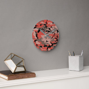 Rote und braune Camouflage, Militär, Armee Runde Wanduhr