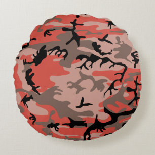 Rote und braune Camouflage, Militär, Armee Rundes Kissen