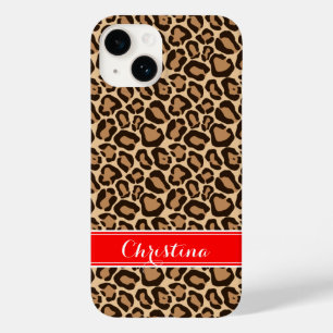 Rote und braune Leopard-Printmonogramm Case-Mate iPhone Hülle