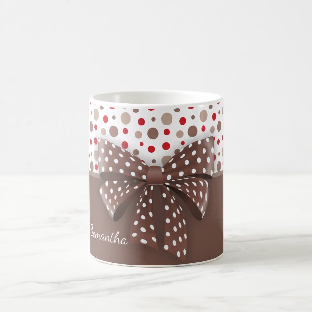 Rote und Cappuccino Polka Dots and Chocolate Ribbo Kaffeetasse (Mittel)