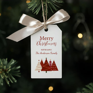 Rote und cremefarbene festliche Weihnachtsbäume Ge Geschenkanhänger