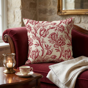 Rote und cremefarbene Tulpen-Toile - Französische  Kissen