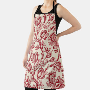 Rote und cremefarbene Tulpen-Toile - Französische Schürze