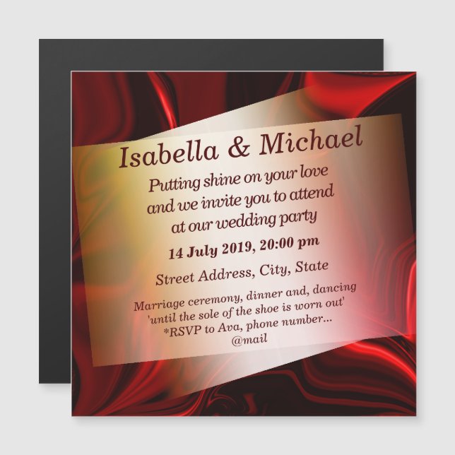 Rote und dunkle Kurven auf dunklem Hintergrund Magneteinladung (Vorne/Hinten)