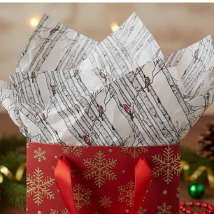 Rote und Elfenbeinbäume und Rote Kardinäle Seidenpapier