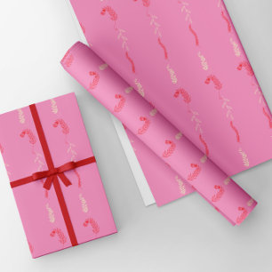Rote und elfenbeinfarbene Blumendoodles in Rosa Geschenkpapier Set