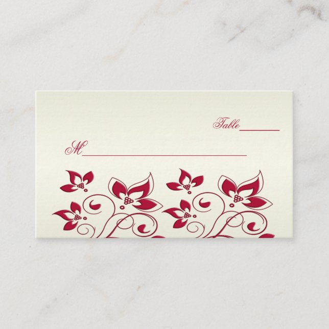 Rote und Elfenbeinflorale Placecards Platzkarte (Vorderseite)