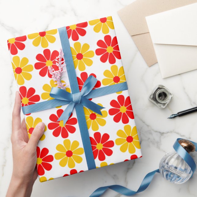 Rote und gelbe Blume Geschenkpapier (Schenken)