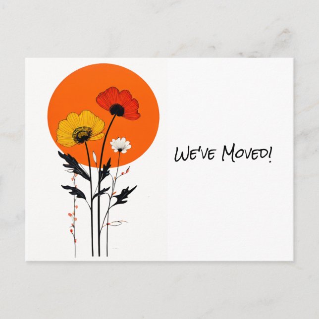 Rote und gelbe Blumen mit neuer Sun-Adresse Postkarte (Vorderseite)