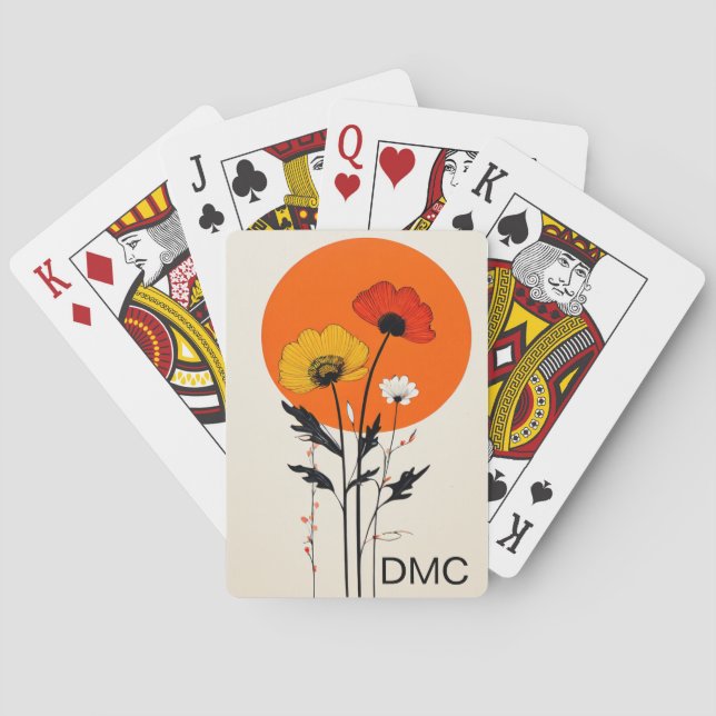 Rote und gelbe Blumen mit Sonne Spielkarten (Rückseite)