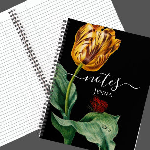 Rote und gelbe botanische Tulpe auf Schwarz Notizbuch