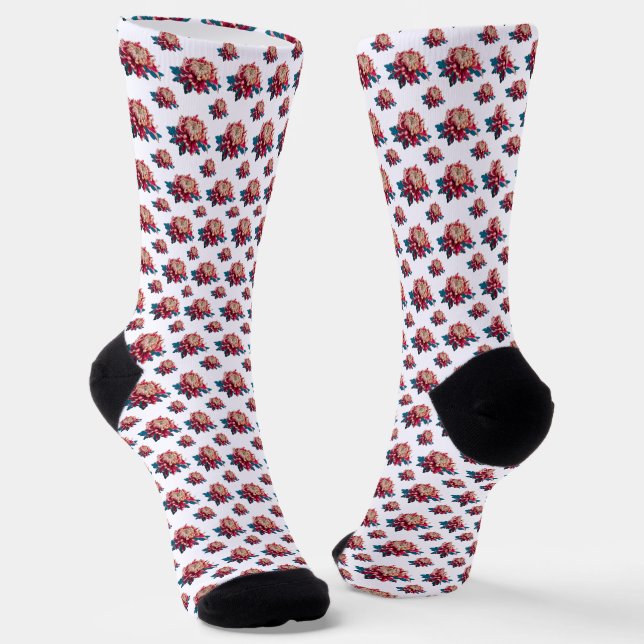 Rote und gelbe Chrysanthematuelle weiß Socken (Gewinkelt)
