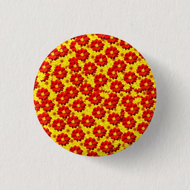 Rote und gelbe Dahlien-Blume Button (Vorderseite)