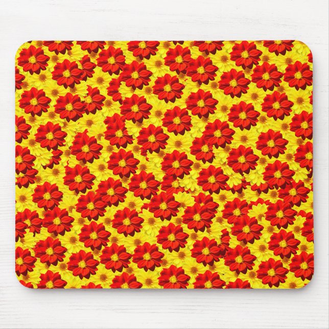 Rote und gelbe Dahlien-Blume Mousepad (Vorne)